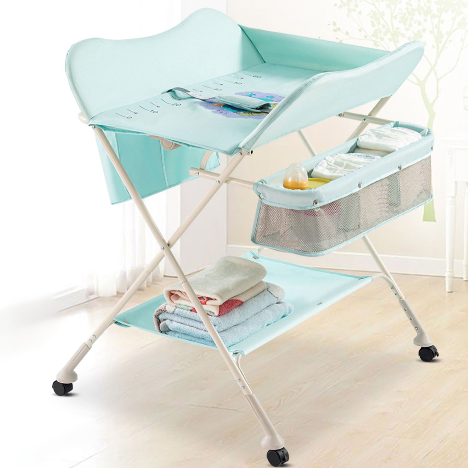 Flat Top Baby Changing Table Metal Changing Table with Shelf and Safety Rails