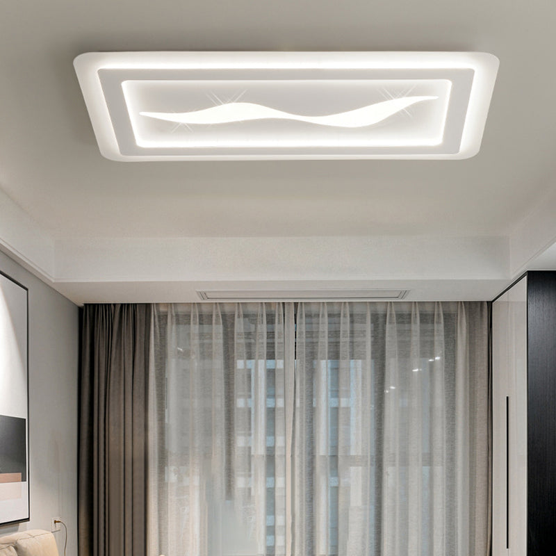 Modernism Flush Mount Rectangular Ceiling Mounted Fixture in White for Bedroom