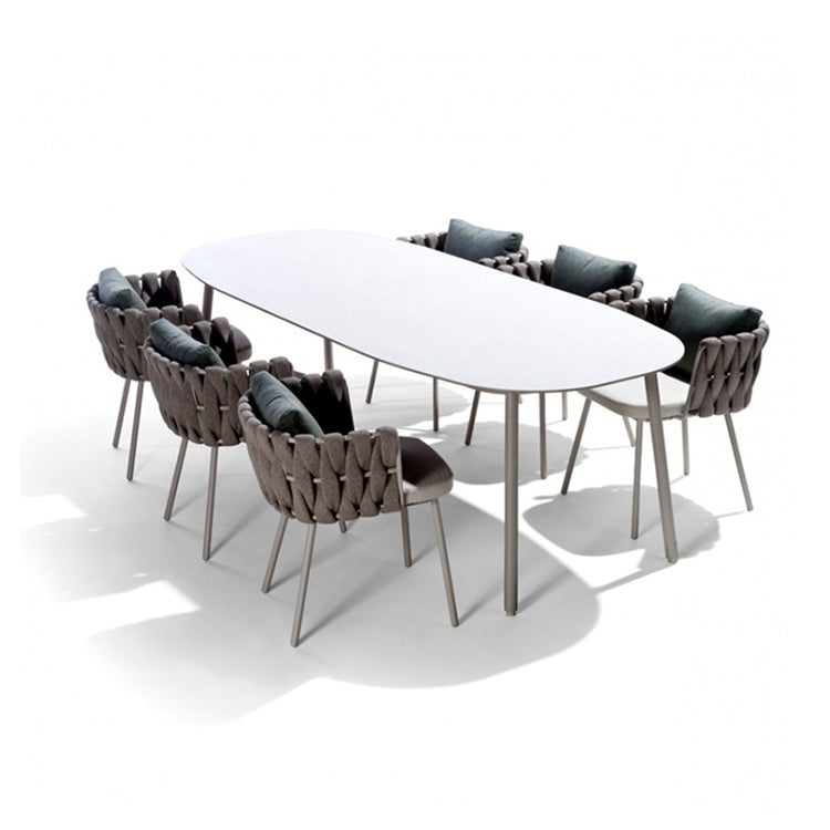 Modern Style Stone Courtyard Table Ellipse Shape Aluminum Base Dining Table