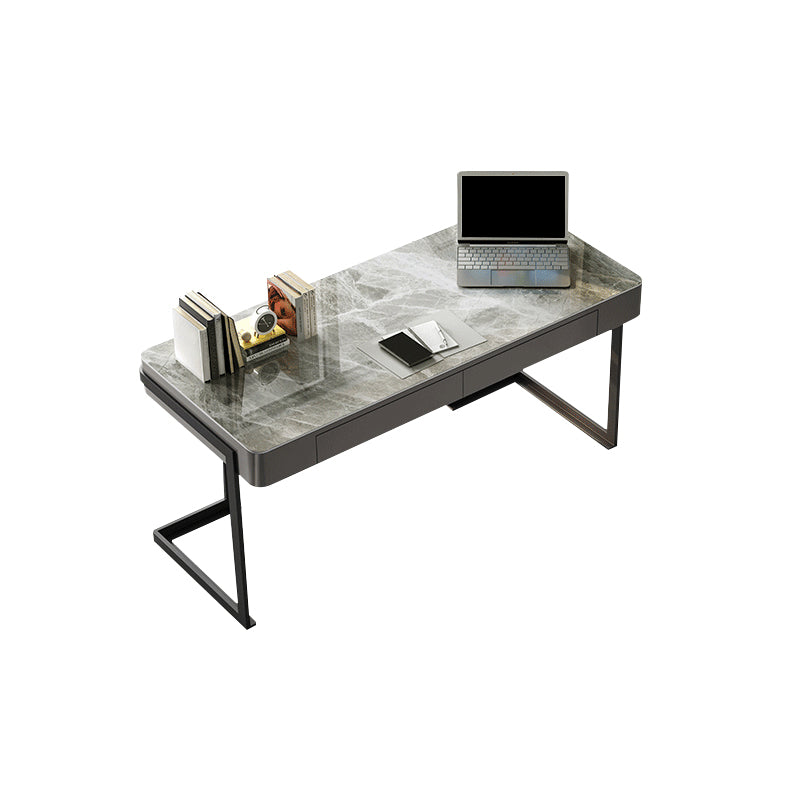 Modern Rectangular Home Office Desk Black Base Writing Desk with 2 Storage Drawers