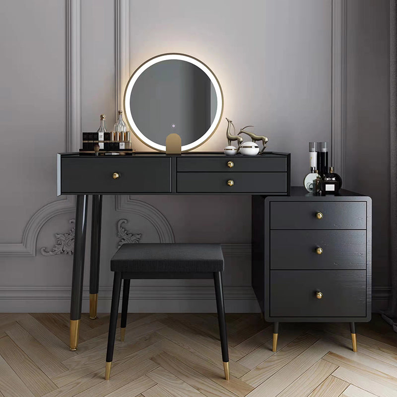 Modernist Solid Wood Vanity Dressing Table with Mirror and Stool