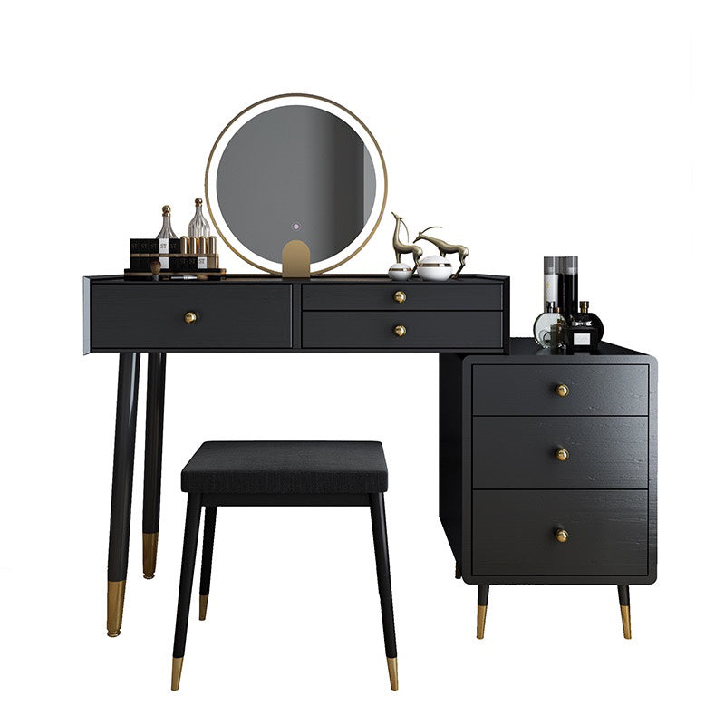 Modernist Solid Wood Vanity Dressing Table with Mirror and Stool