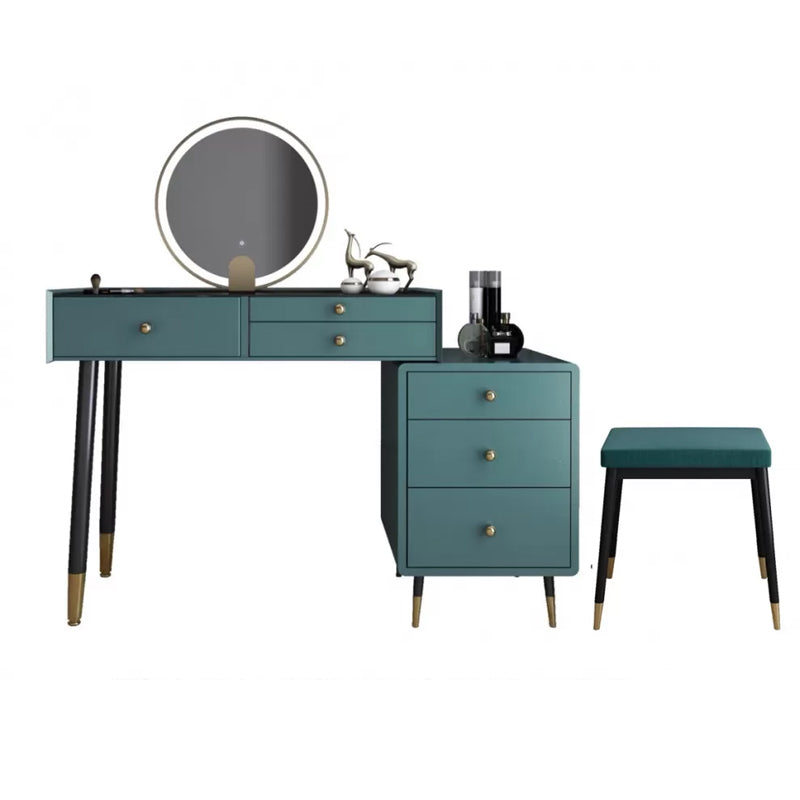 Modernist Solid Wood Vanity Dressing Table with Mirror and Stool