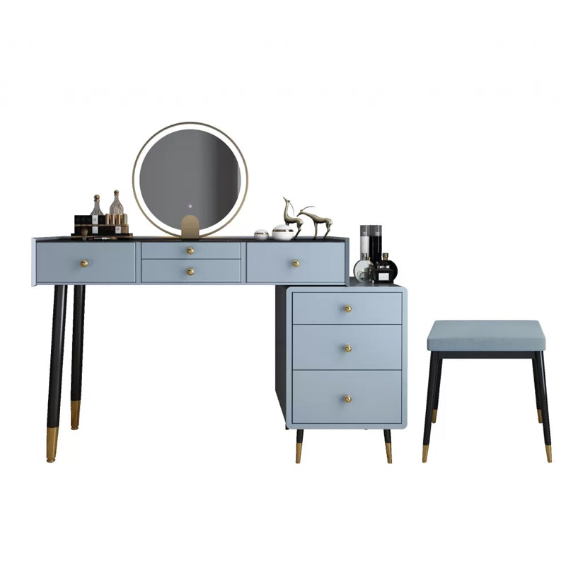 Modernist Solid Wood Vanity Dressing Table with Mirror and Stool