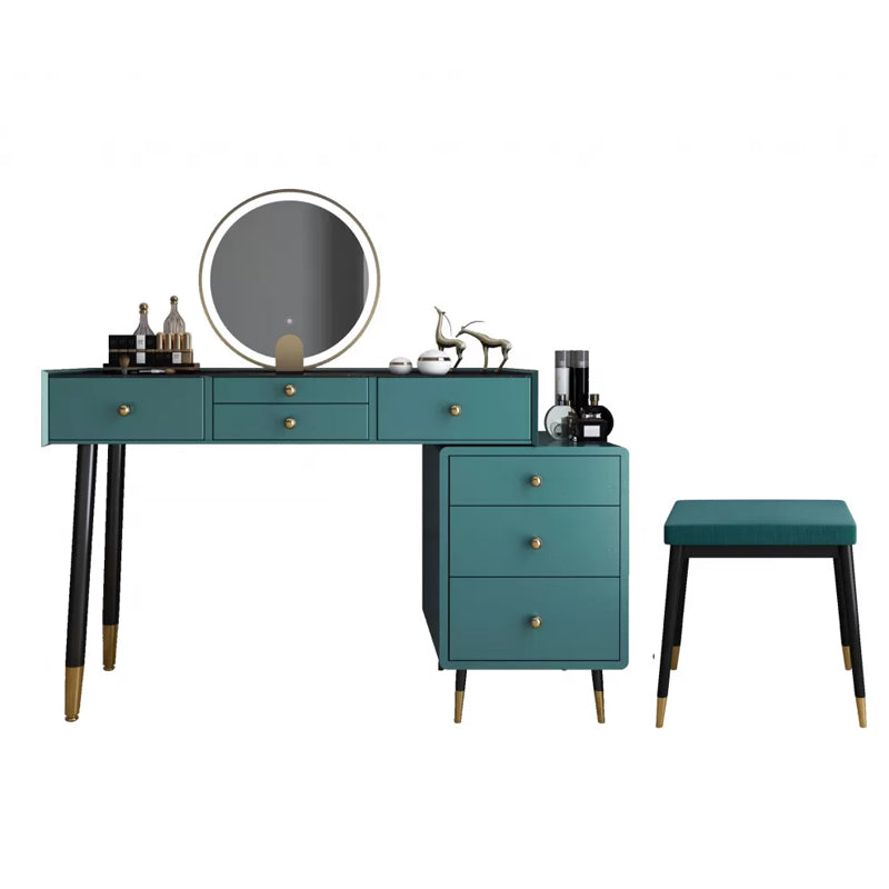 Modernist Solid Wood Vanity Dressing Table with Mirror and Stool