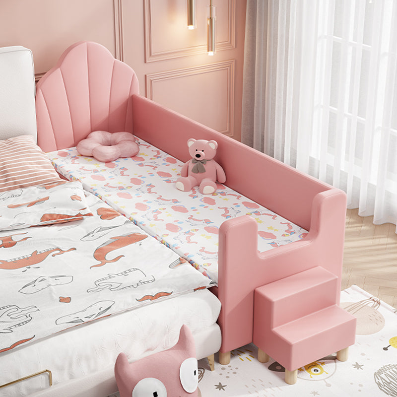 Scandinavian Bed, Pink Solid Wood Panel Bed Frame with Upholstered Headboard