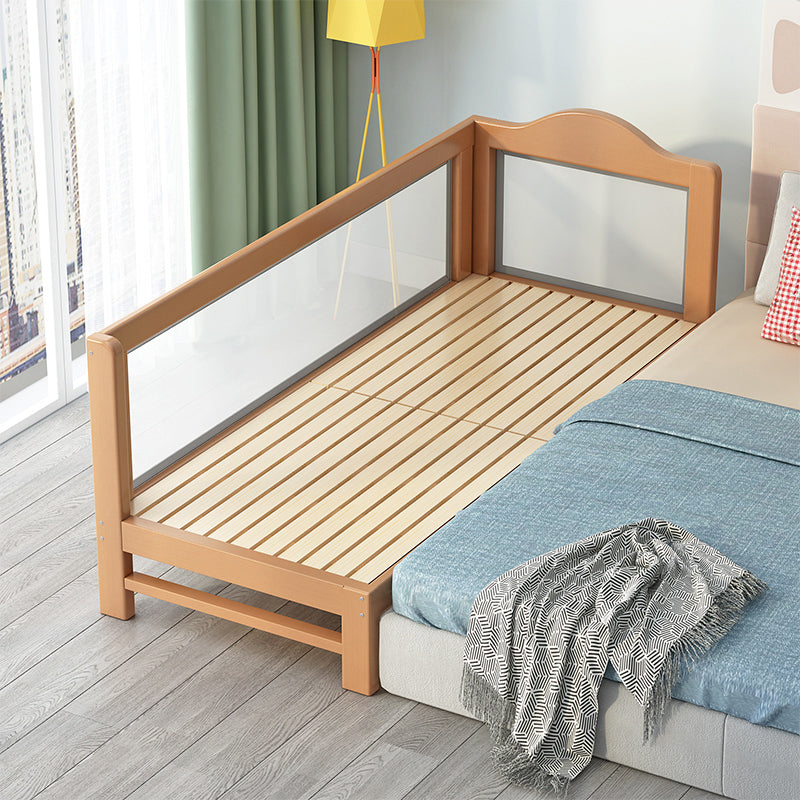 Scandinavian Bed with Guardrail, Solid Wood  Bed  in Natural Finish