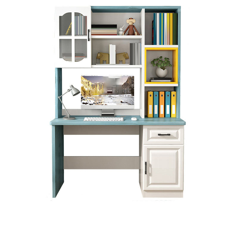 Contemporary Wooden Writing Desk with Storage Shelves and Hutch