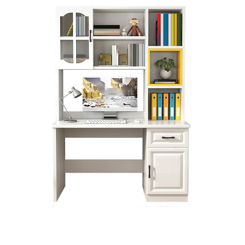 Contemporary Wooden Writing Desk with Storage Shelves and Hutch