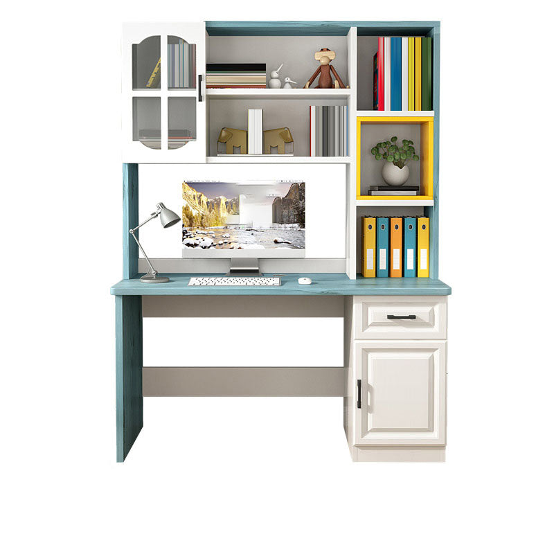 Contemporary Wooden Writing Desk with Storage Shelves and Hutch