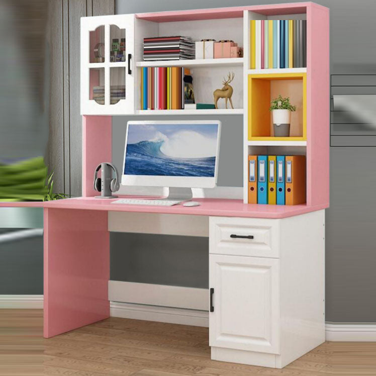 Contemporary Wooden Writing Desk with Storage Shelves and Hutch