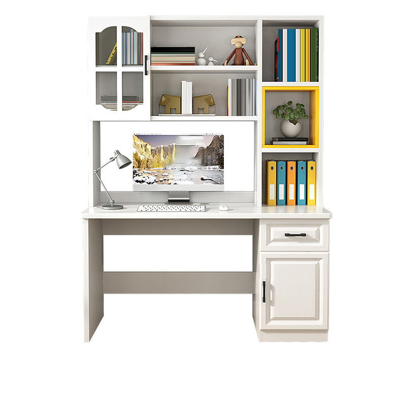 Contemporary Wooden Writing Desk with Storage Shelves and Hutch