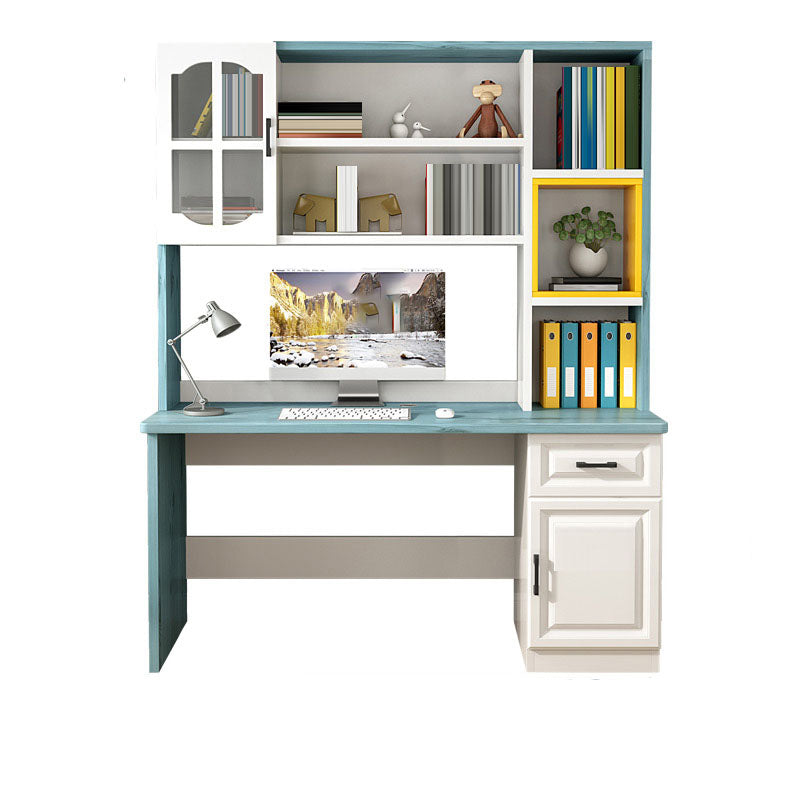 Contemporary Wooden Writing Desk with Storage Shelves and Hutch