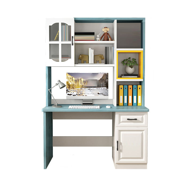 Contemporary Wooden Writing Desk with Storage Shelves and Hutch