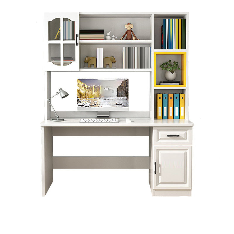 Contemporary Wooden Writing Desk with Storage Shelves and Hutch