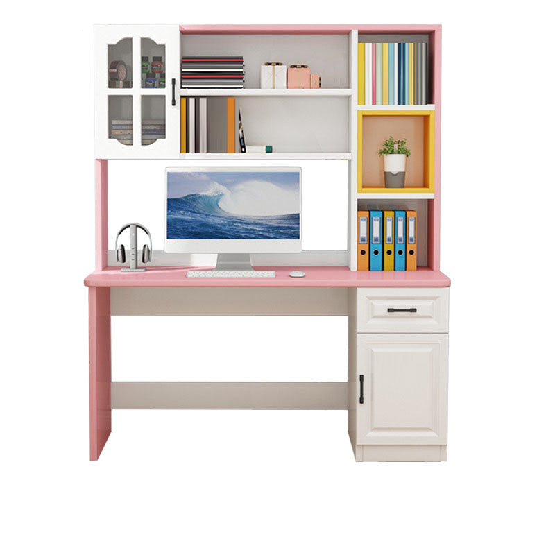 Contemporary Wooden Writing Desk with Storage Shelves and Hutch