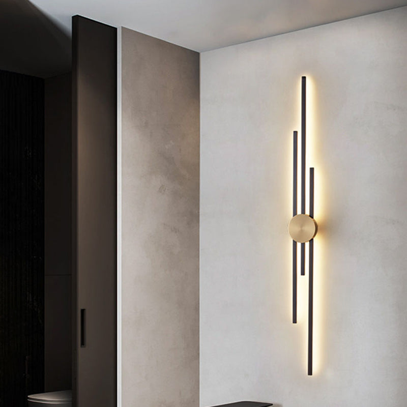 Linear Wall Mounted Fixture Solid Brass 2 / 3 - Light Wall Sconce in Black & Gold