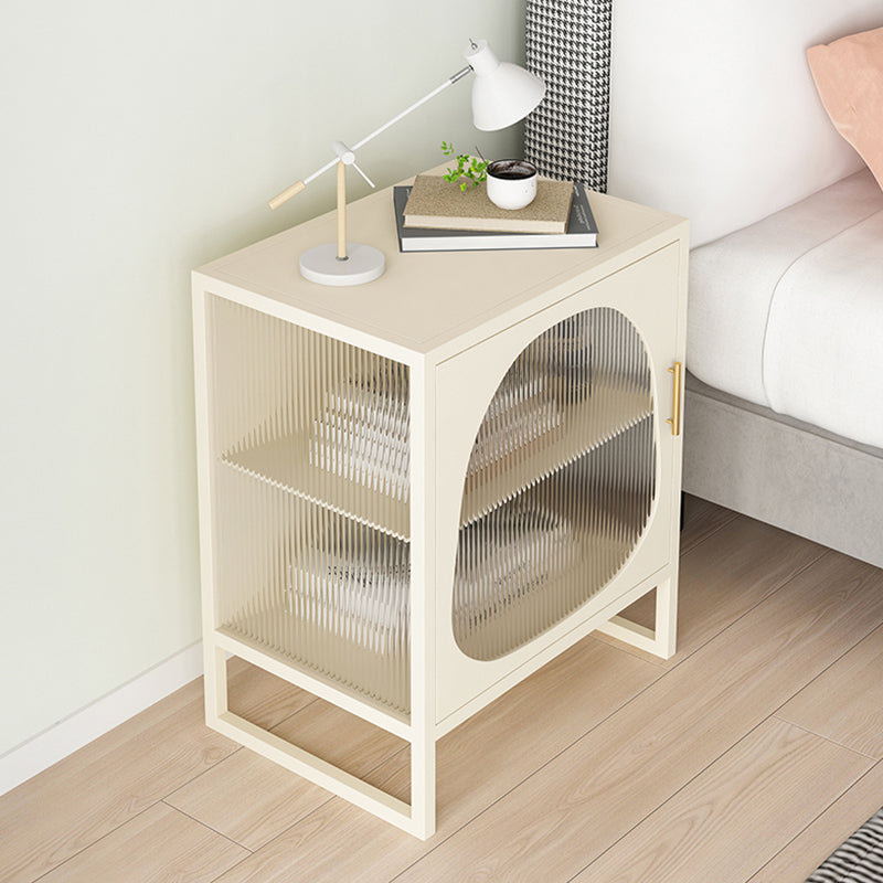 Contemporary Bedside Cabinet Metal Accent Table Nightstand with Door for Bedroom