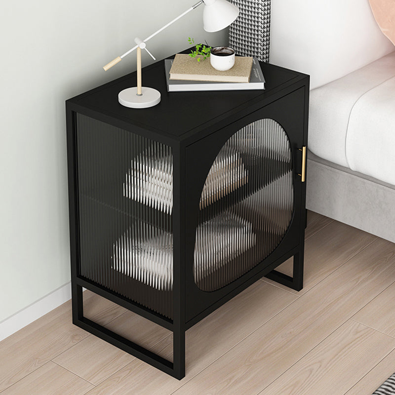 Contemporary Bedside Cabinet Metal Accent Table Nightstand with Door for Bedroom