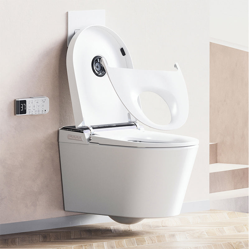 Contemporary Smart Toilet White Foot Sensor Elongated Dryer Wall Mounted Bidet