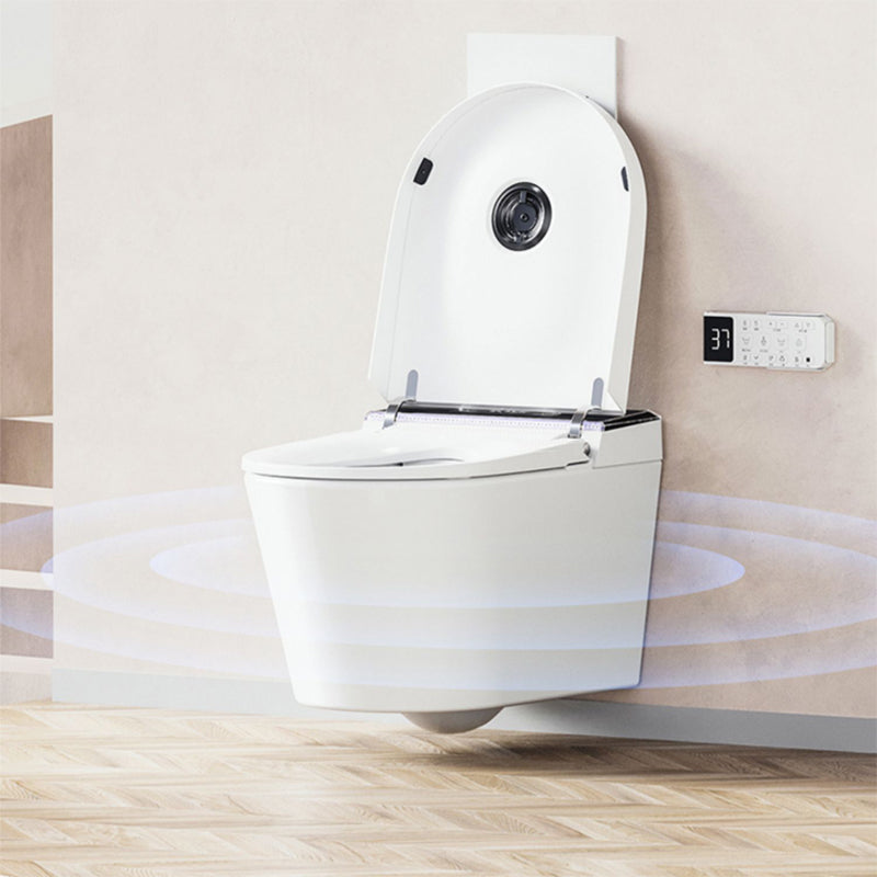 Contemporary Smart Toilet White Foot Sensor Elongated Dryer Wall Mounted Bidet