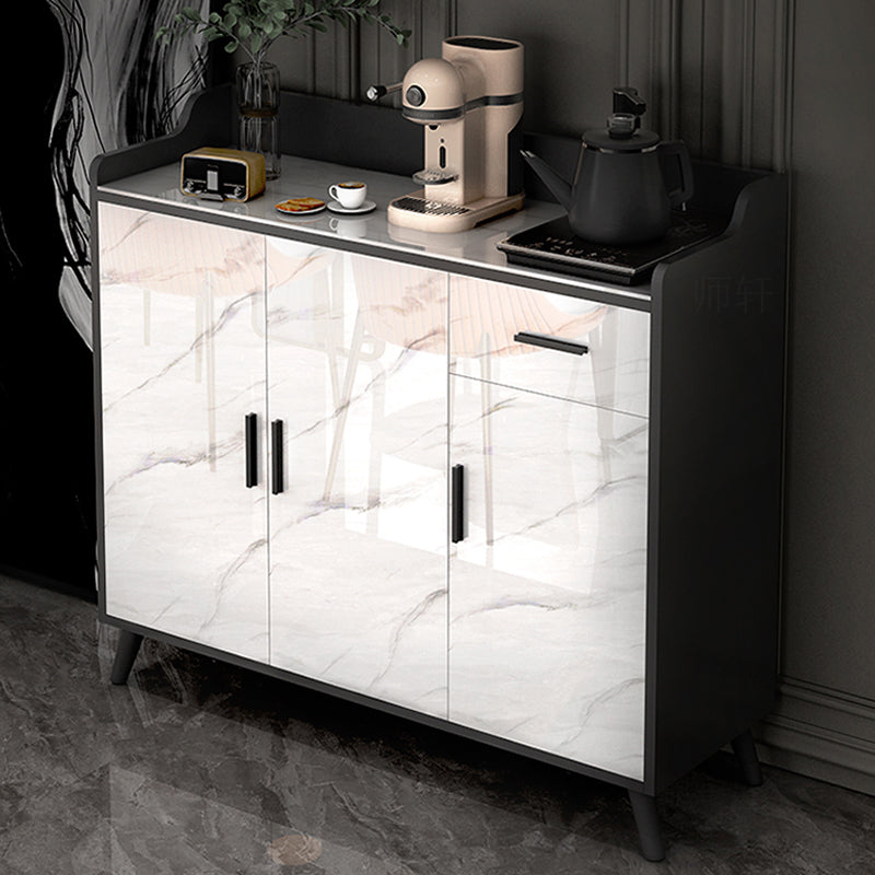 Glossy Gray Stone Top Sideboard Glam Indoor Buffet with Cabinets