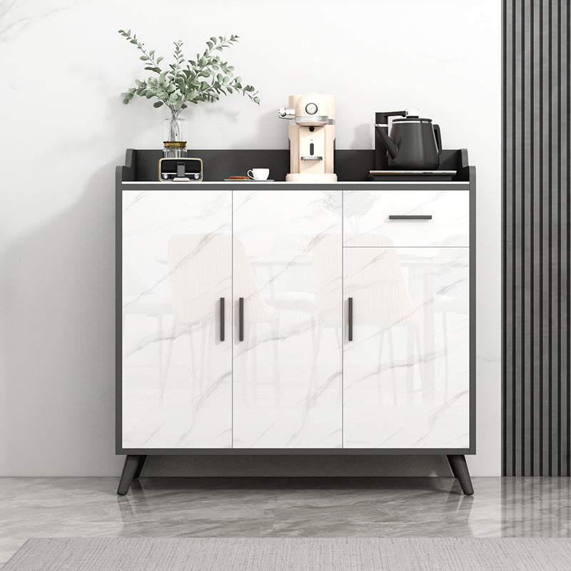 Glossy Gray Stone Top Sideboard Glam Indoor Buffet with Cabinets