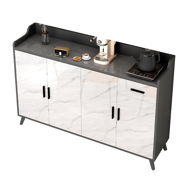 Glossy Gray Stone Top Sideboard Glam Indoor Buffet with Cabinets