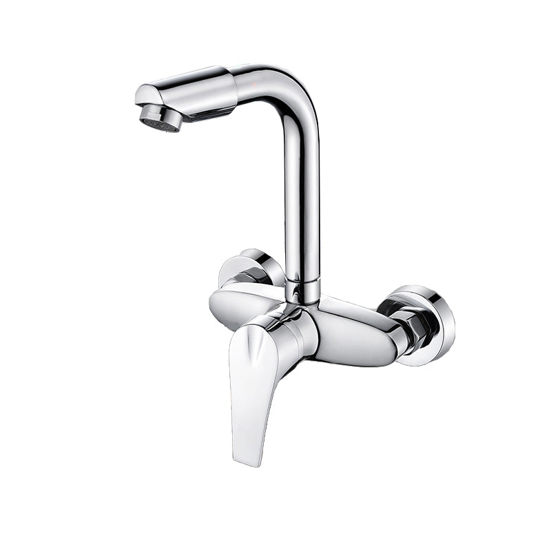 Contemporary Single Handle Kitchen Faucet Wall-mounted Faucet in Chrome