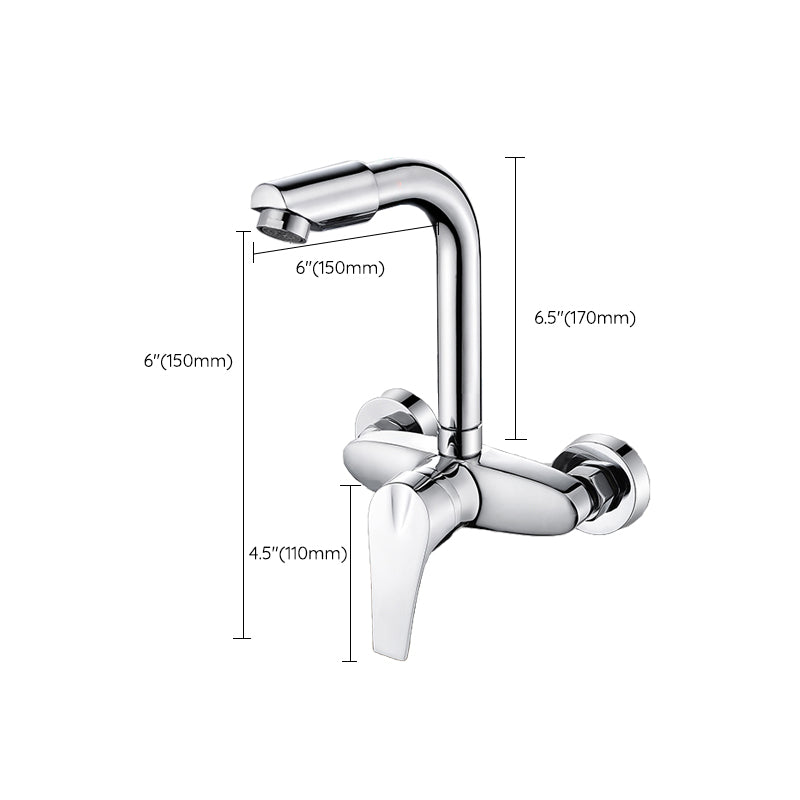 Contemporary Single Handle Kitchen Faucet Wall-mounted Faucet in Chrome