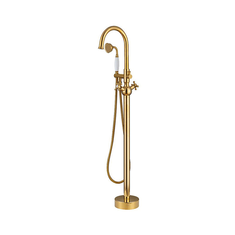 Modern Freestanding Tub Fillers Copper Floor Mounted with Handshower Bathtub Faucet