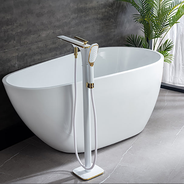 Modern Freestanding Tub Fillers Copper Floor Mounted with Handshower Bathtub Faucet