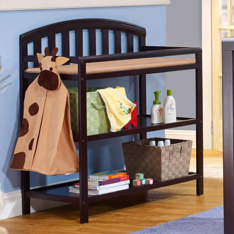 Modern Pine Wooden Changing Table with Pad Arch Top 2-in-1 Changing Table with Storage