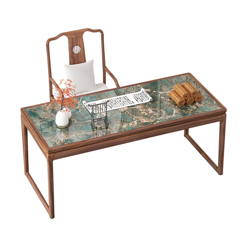 Modern Rectangular Shaped Office Table Stone Writing Desk in Gold/Green