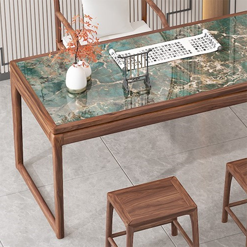 Modern Rectangular Shaped Office Table Stone Writing Desk in Gold/Green