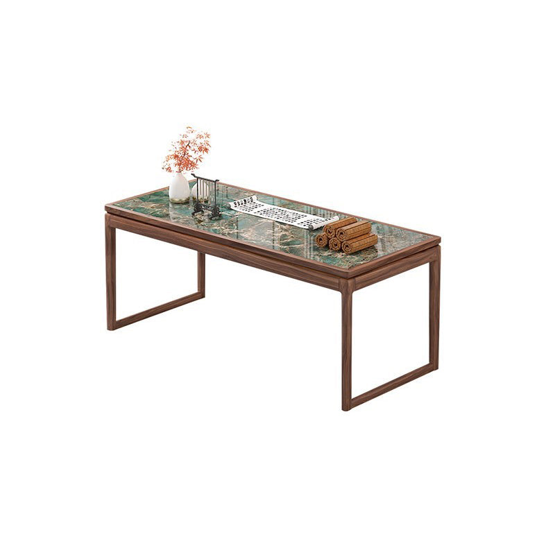 Modern Rectangular Shaped Office Table Stone Writing Desk in Gold/Green