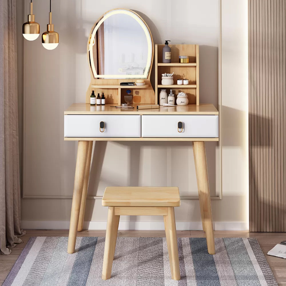 Modernist Solid Wood Make-up Vanity Home Vanity Desk with Mirror for Bedroom