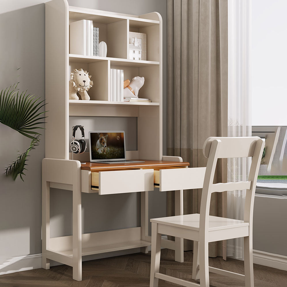 Modenr White Writing Desk with 2 Storage Drawers and Shelves