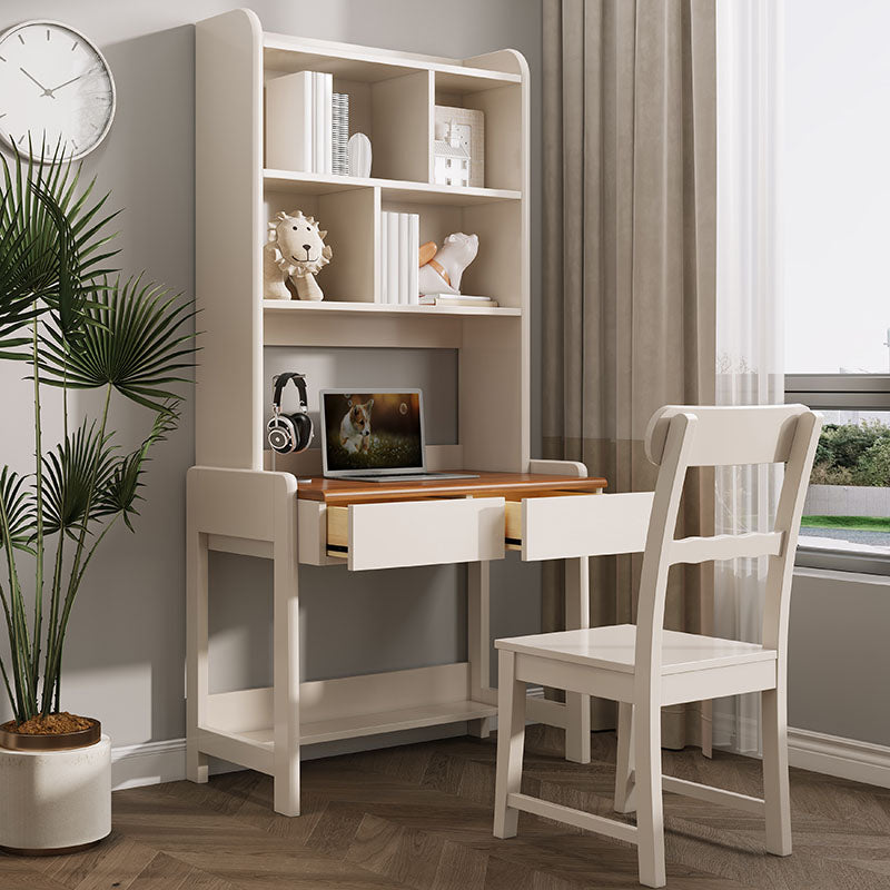 Modenr White Writing Desk with 2 Storage Drawers and Shelves