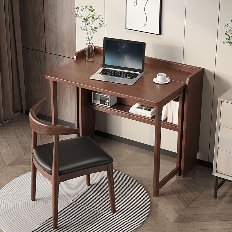 Contemporary Study Desk Foldable Desk with Storage Shelf in Solid Wood