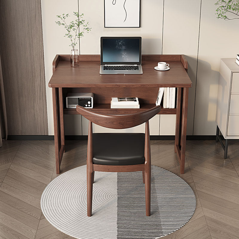 Contemporary Study Desk Foldable Desk with Storage Shelf in Solid Wood