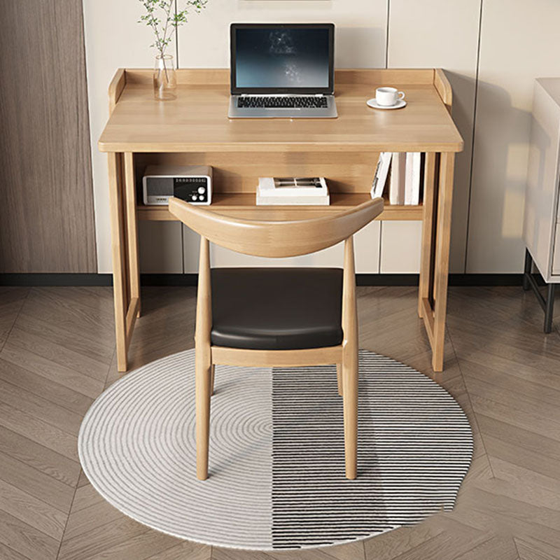 Contemporary Study Desk Foldable Desk with Storage Shelf in Solid Wood