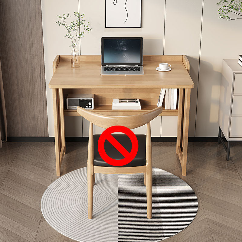 Contemporary Study Desk Foldable Desk with Storage Shelf in Solid Wood