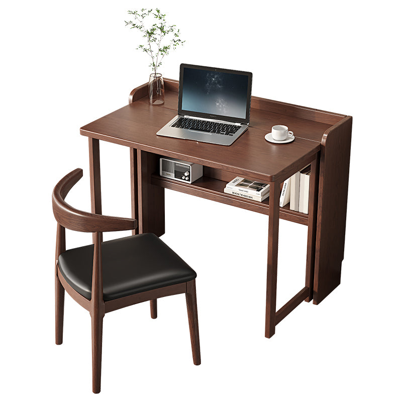 Contemporary Study Desk Foldable Desk with Storage Shelf in Solid Wood