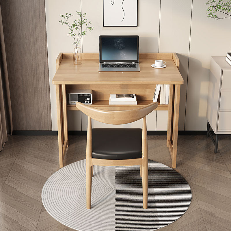 Contemporary Study Desk Foldable Desk with Storage Shelf in Solid Wood