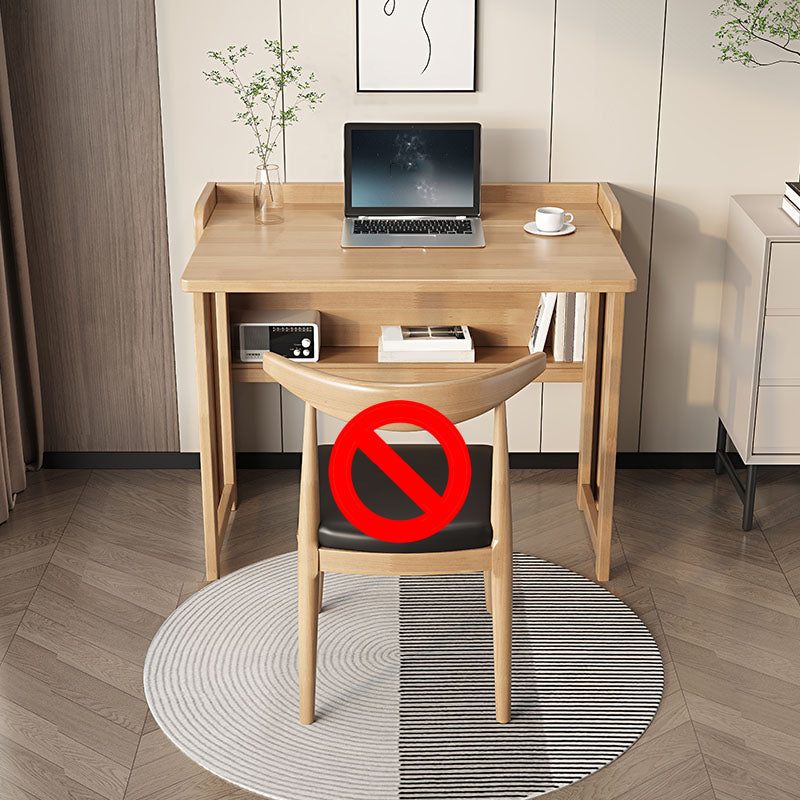 Contemporary Study Desk Foldable Desk with Storage Shelf in Solid Wood