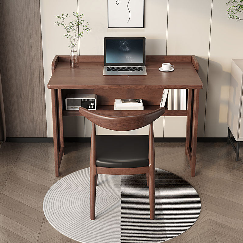 Contemporary Study Desk Foldable Desk with Storage Shelf in Solid Wood