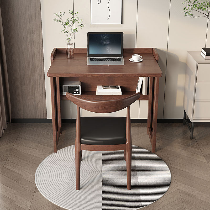 Contemporary Study Desk Foldable Desk with Storage Shelf in Solid Wood