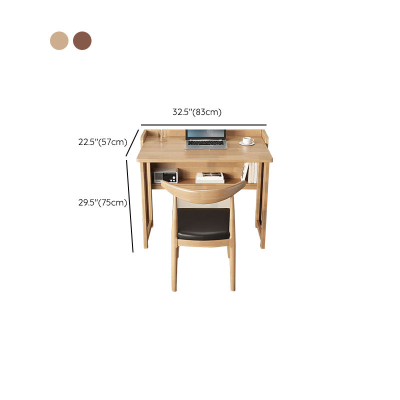 Contemporary Study Desk Foldable Desk with Storage Shelf in Solid Wood