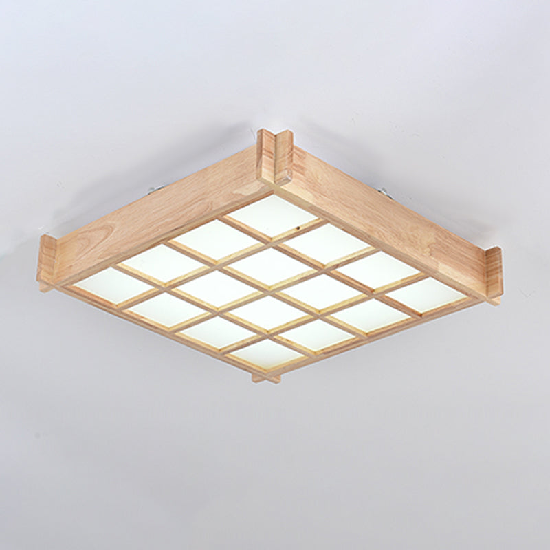 Modern Wood Flush Mount LED Geometric Shape Ceiling Light with Acrylic Shade for Bedroom